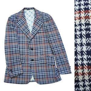 Vintage Van Heusen 60s 70s Blue Orange Polyester Leisure Suit Jacket Blazer 38R